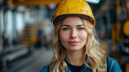 ortrait of a Professional Heavy Industry Engineer Worker Wearing Uniform, Hard Hat in a Steel Factory.