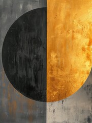 Abstract Black and Yellow Circle Painting. Printable Wall Art.