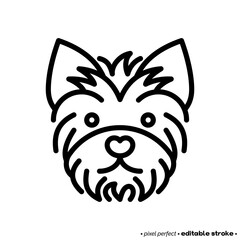 Yorkshire terrier head thin line icon. Dog breed. Editable stroke. Vector illustration.