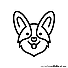 Welsh corgi head thin line icon. Dog breed. Editable stroke. Vector illustration.