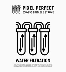 Water filtration system thin line icon. Water purification. Pixel petfect, editable stroke. Vector illustration.