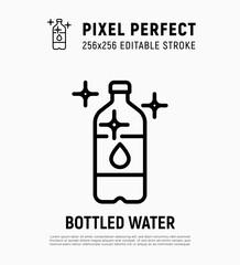 Bottled water thin line icon. Mineral water in plastic bottle. Editable stroke. Vector illustration.