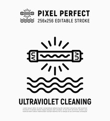 Ultraviolet cleaning of water thin line icon. Disinfection. Editable stroke. Vector illustration.