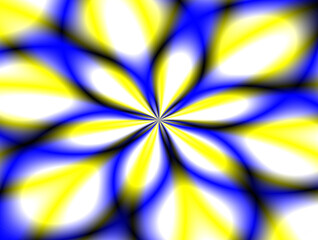 Kwiatowy kształt w niebiesko, żółto, białej kolorystyce z efektem rozmycia - graficzne abstrakcyjne tło - obrazy, fototapety, plakaty