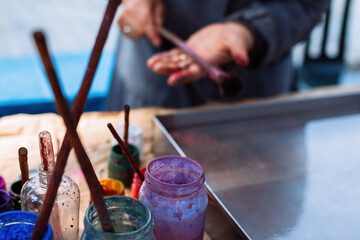 Traditional Turkish art Ebru in process