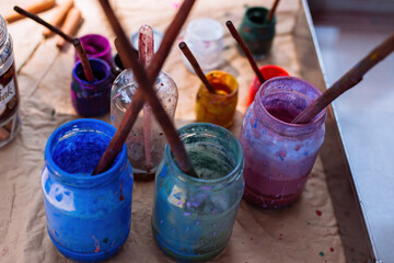 Paint boxes used in traditional Ebru art