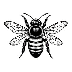 Bee Tattoo, Black and White Bee Silhouette Tattoo Illustration
