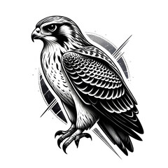 Falcon Tattoo, Black and White Falcon Silhouette Tattoo Illustration
