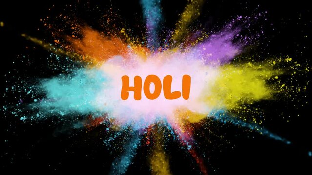 Holi wish color powder explosion slow motion shot  isolated on black background