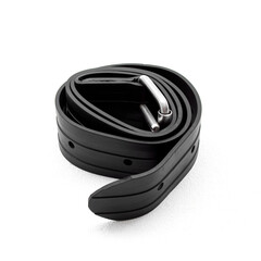 Black rubber belt for spearfishing on white background. Square