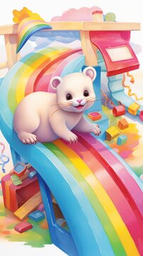 A curious ferret winds through tunnels leading to a toy that unlocks hidden doors watercolor tone pastel 3D Animator-4