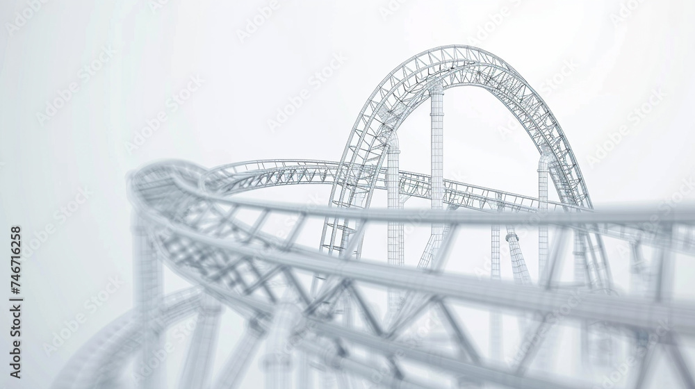 Aufkleber 3d render of a dynamic wireframe roller coaster with a loop in motion