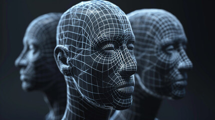 3d render of a dynamic wireframe facial expression changing emotions