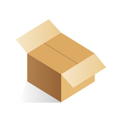 Isometric closed cardboard box, opening process of square parcel vector illustration