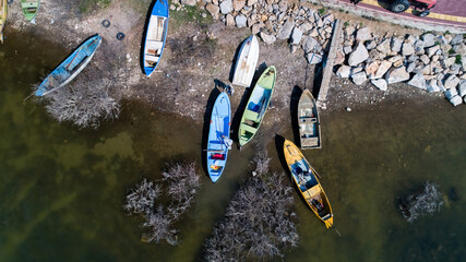 Fishing boats on the Ulubat lake, Eskikaraagac Bursa.