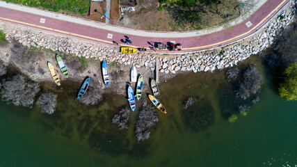 Fishing boats on the Ulubat lake, Eskikaraagac Bursa.