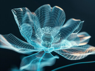 3d render of an evolving wireframe flower blooming in fast motion