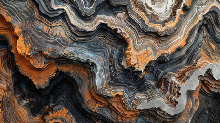 An abstract depiction of landforms collapsing into themselves creating a mesmerizing pattern of chaos and beauty