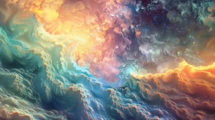 Obraz premium Surreal abstract landscapes where atomic particles form the basis of life pulsating with energy