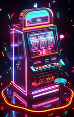 A sleek slot machine surrounded by shimmering neon accents