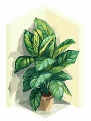 Green Leafed Potted Plant on White Background. Printable Wall Art.