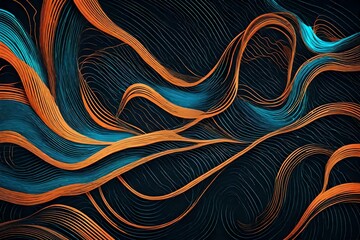 Abstract background with dynamic linear waves.Modern dark blue background. Gradient golden linear background with abstract waves. 