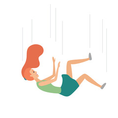 Woman falling down from height, female character flying in shock and stress vector illustration