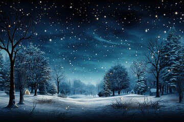 christmas village background winter snow cover, dark white and blue - obrazy, fototapety, plakaty