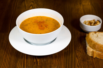 Traditional delicious Turkish foods; Ezogelin soup.