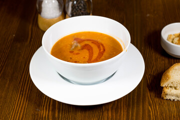 Traditional delicious Turkish foods; Ezogelin soup.