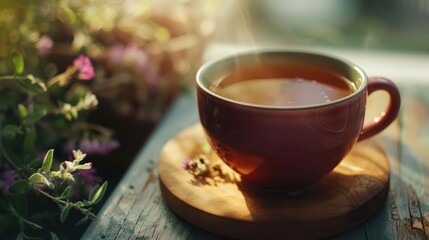Fototapeta premium Calming Herbal Tea Cup: Enhancing Wellness with Holistic Remedies for Mind, Body, and Soul