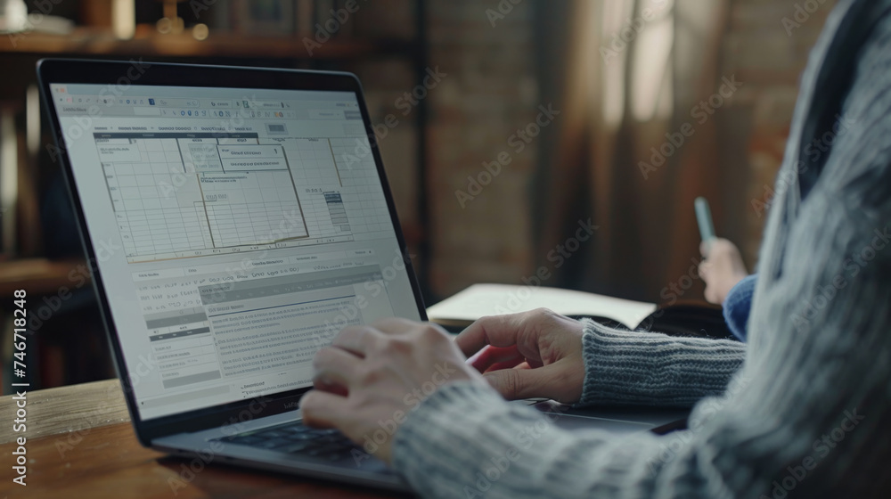 Poster professionals are analyzing data on a laptop screen, which displays various colorful graphs and char