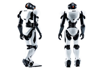 a high quality stock photograph of a single ai robot full body isolated on a white background