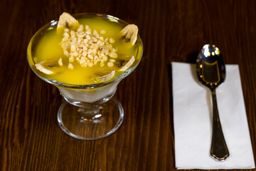 Fruit pudding in a glass cup