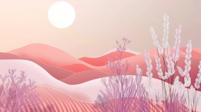 Abstract geometric patterns in lavender and peach tones, evoking the beauty of spring s awakening © Ilja