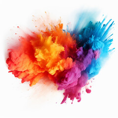 Explosive powder of different colors explode and cloud on white background 
