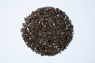 Pile of healthy chia seeds concept background