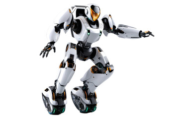 Fototapeta premium a high quality stock photograph of a single jumping ai robot full body isolated on a white background