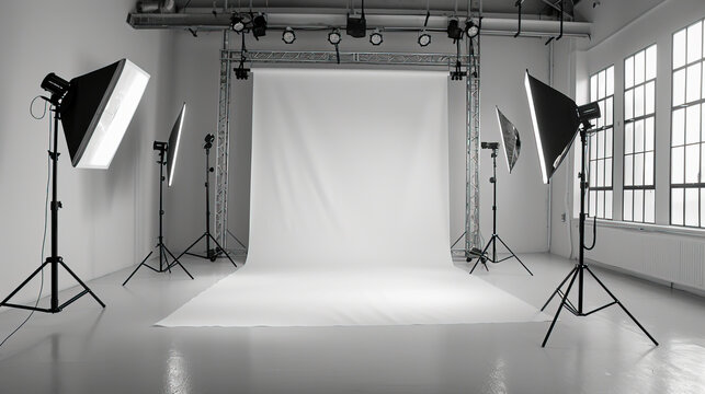 Professional Photo Studio Setup, Perfect Lighting Equipment created with Generative AI technology