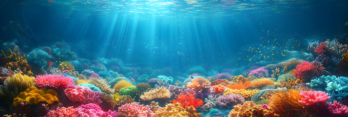 Fototapeta na wymiar coral reef in the sea A rainbow-hued sheen spreads across the calm, Underwater World Ocean Beautiful