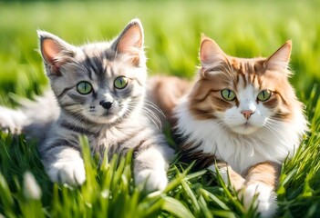 Naklejka na ściany i meble two kittens in the grass