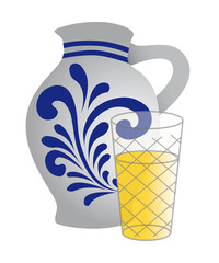 Apfelwein Bembel und Gripptes Glas, Tonkrug aus Hessen, transparent ohne Hintergrund