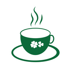 cup of coffee with clover leaves for St. Patrick's Day party, vector icon