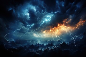 dark blue clouds nastia rain storm lightning clouds, in the style of mysterious backdrops, detailed backgrounds - obrazy, fototapety, plakaty