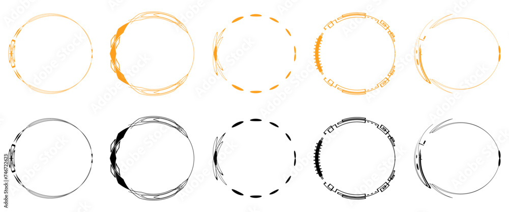 Poster set of vector graphic circle frames. cirle line sketch set.