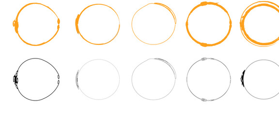 Vector graphic circle frames element. Round line sketch collectiion. Isolated element.