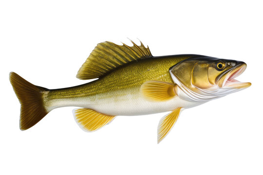 a high quality stock photograph of a single walleye sauger fish isolated on transparent background
