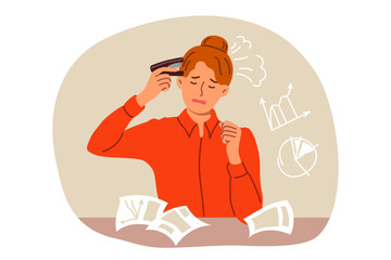 Businesswoman commits suicide, sitting in office due to overload with paperwork, using stapler instead of gun. Girl clerk wants to commit suicide after receiving statistical report from company taxes