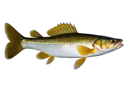 a high quality stock photograph of a single walleye sauger fish isolated on transparent background