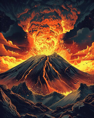 Depict the raw power and beauty of a volcano erupting in a futuristic art style